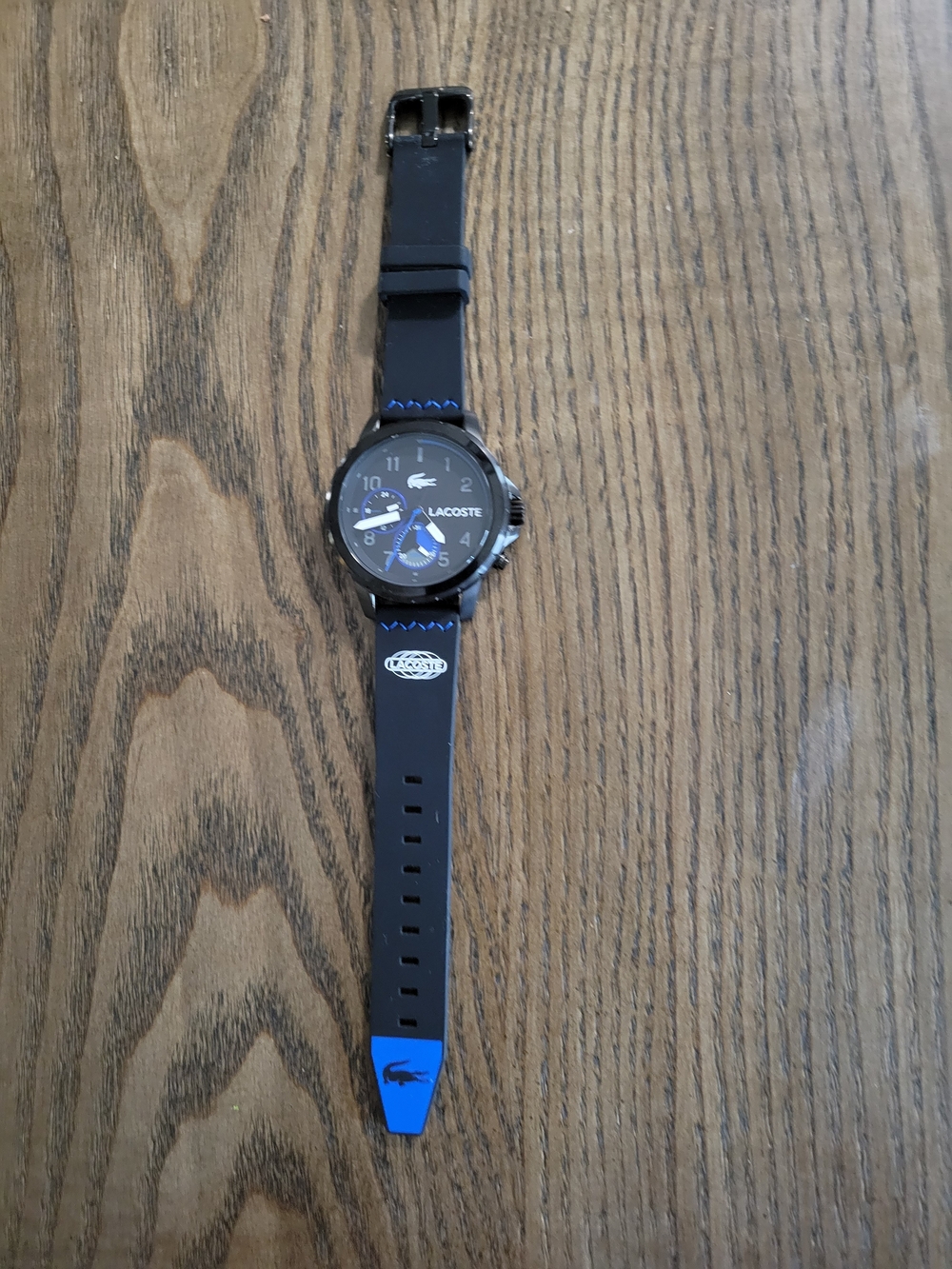 Lacoste Black Silicone Banded Wristwatch with Blue Crocodile Tip